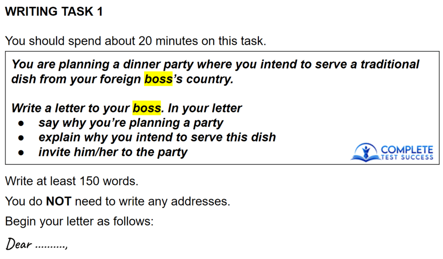 This is an example of a General Training IELTS question that requires a formal letter.