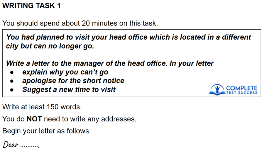 Formal Task 1 Question for IELTS General Training Writing Test.